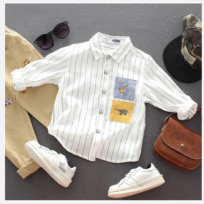 Áo sơ mi dài tay kẻ sọc nhiều màu cho bé trai Cao từ 90-140cm, nặng 10-30kg. Mã hàng: NK0105