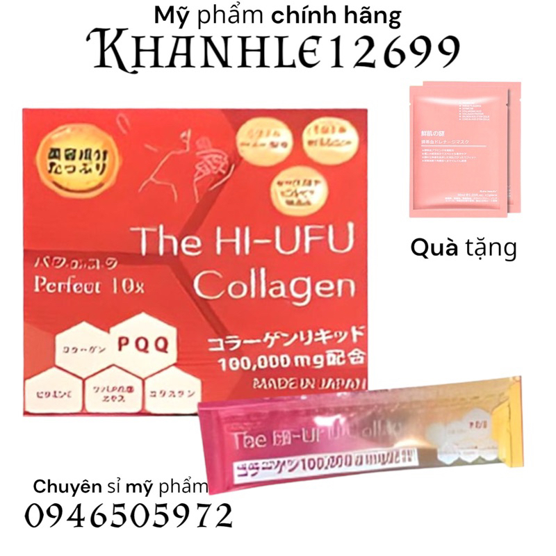 Nước Uống The HI-UFU Collagen 100000mg Nhật Bản Nước Uống Bổ Sung Collagen Làm Đẹp Da Hộp 10 Gói