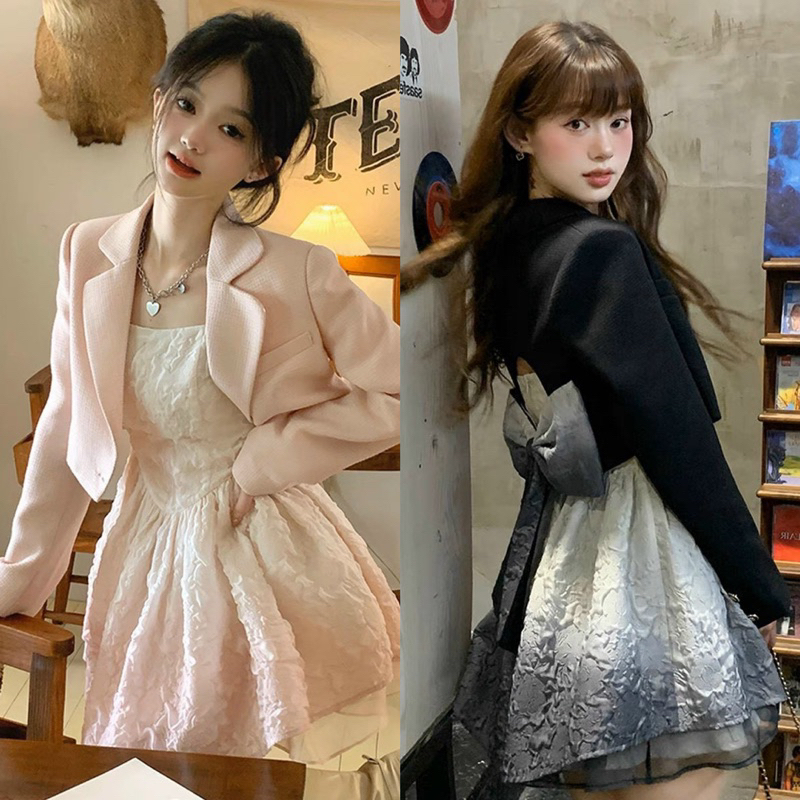 SET ÁO VEST + ĐẦM CÚP NGỰC