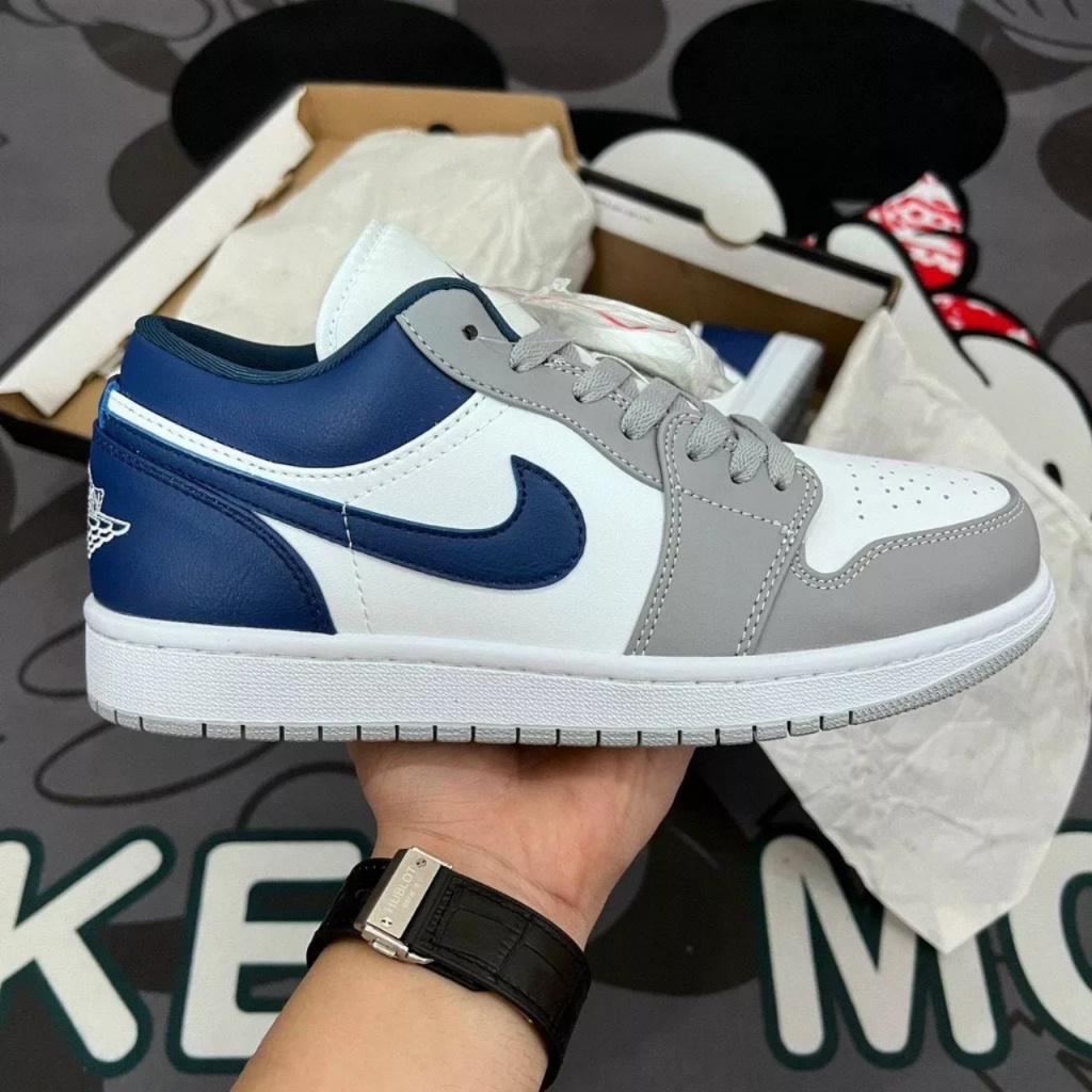 Giày Jordan Mũi Xám Xanh Dương, Giày JD Nike_Jordan 1 Low Grey and Blue Hàng Cao Cấp Full Box