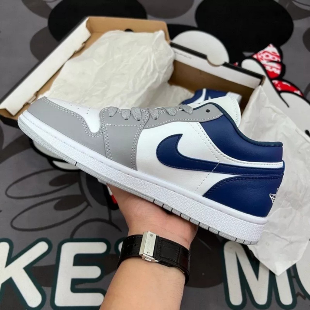 Giày Jordan Mũi Xám Xanh Dương, Giày JD Nike_Jordan 1 Low Grey and Blue Hàng Cao Cấp Full Box