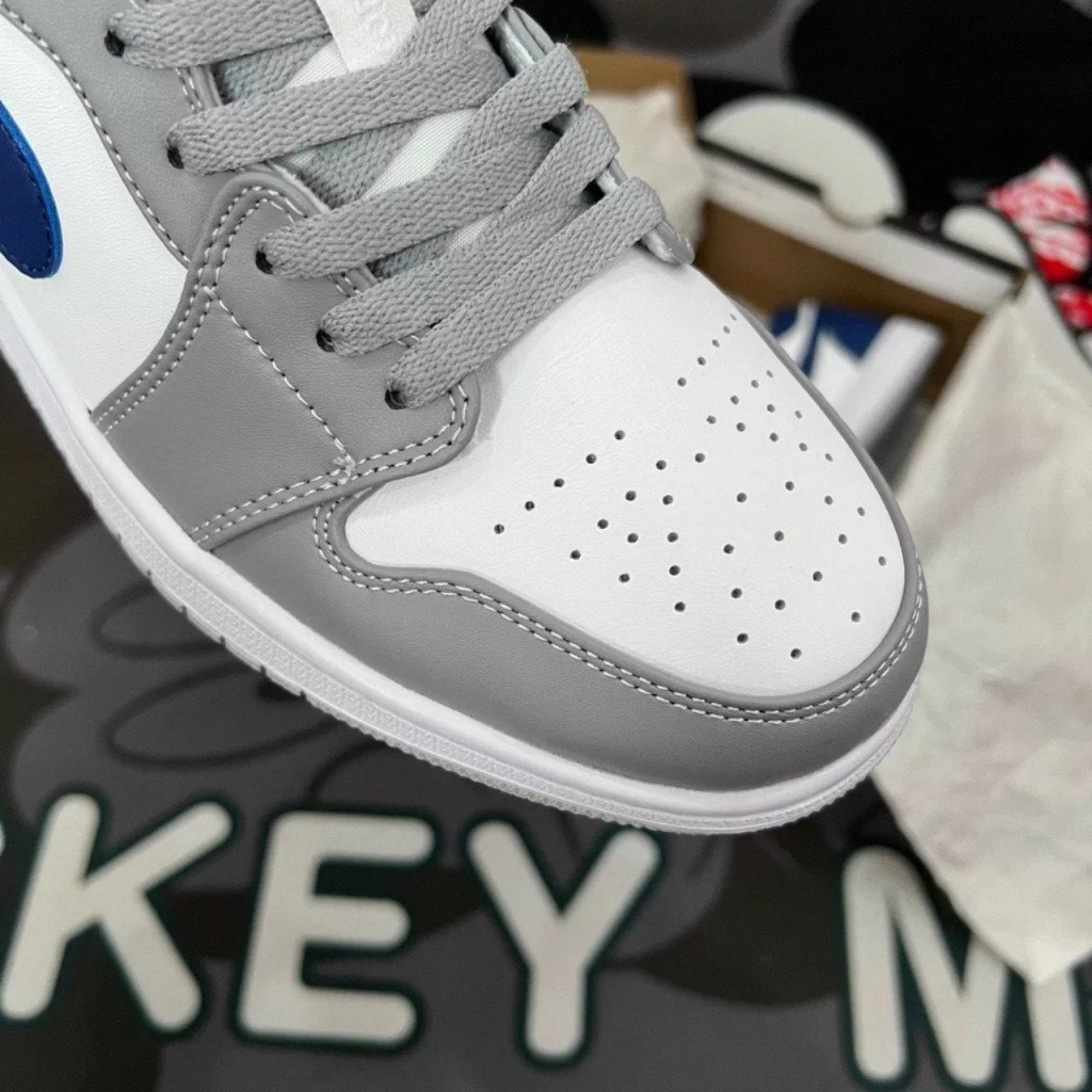 Giày Jordan Mũi Xám Xanh Dương, Giày JD Nike_Jordan 1 Low Grey and Blue Hàng Cao Cấp Full Box