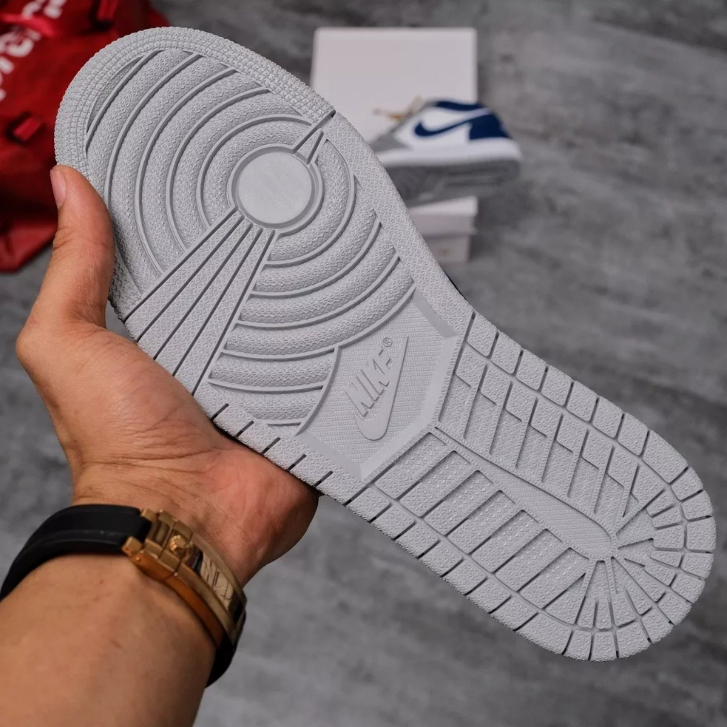 Giày Jordan Mũi Xám Xanh Dương, Giày JD Nike_Jordan 1 Low Grey and Blue Hàng Cao Cấp Full Box