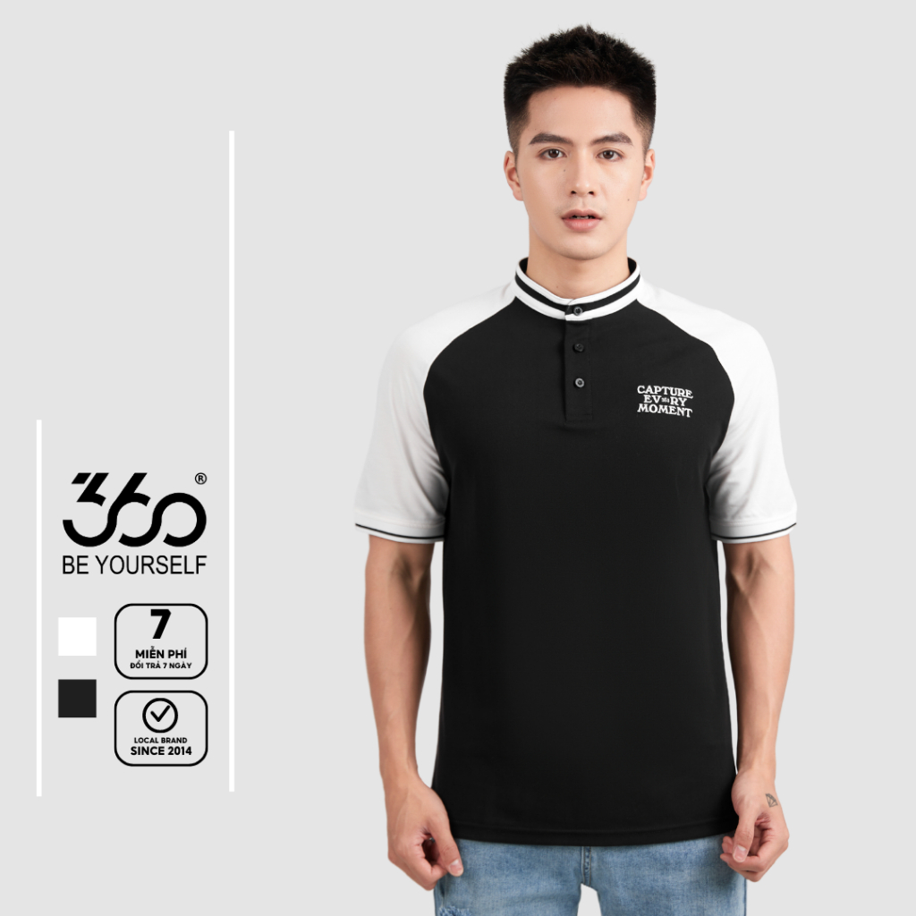 Áo polo nam cổ tàu phối màu thương hiệu 360 Boutique chất liệu pique sợi ngô cao cấp - POHTK420