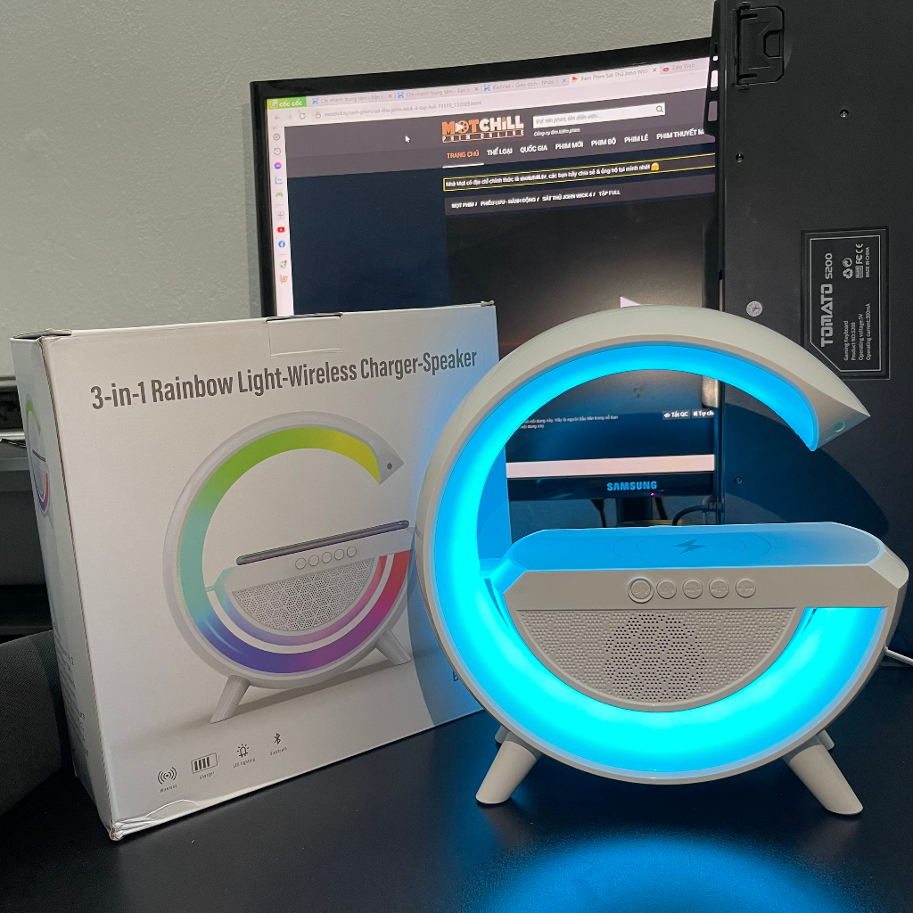 Loa Bluetooth 3 in 1 Kiêm Sạc Dự Phòng Điện Thoại, Đèn Cầu Vồng Decor Trang Trí Dễ Thương