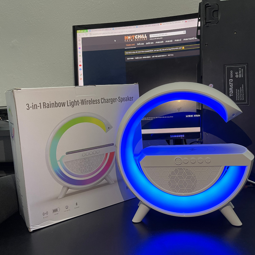 Loa Bluetooth 3 in 1 Kiêm Sạc Dự Phòng Điện Thoại, Đèn Cầu Vồng Decor Trang Trí Dễ Thương