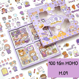Hộp 100 tấm sticker hình dán cute trang trí - kèm quà