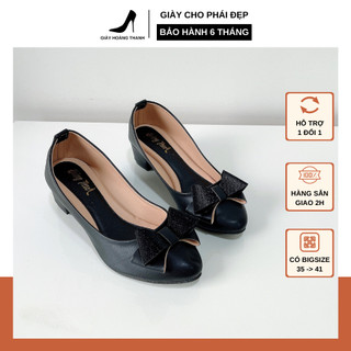 Giày Búp Bê Mũi Nhọn Gót Vuông 3cm Da Mềm Đi Nước Đi Mưa Được Giày Nữ Bigsize Hoàng Thanh G3