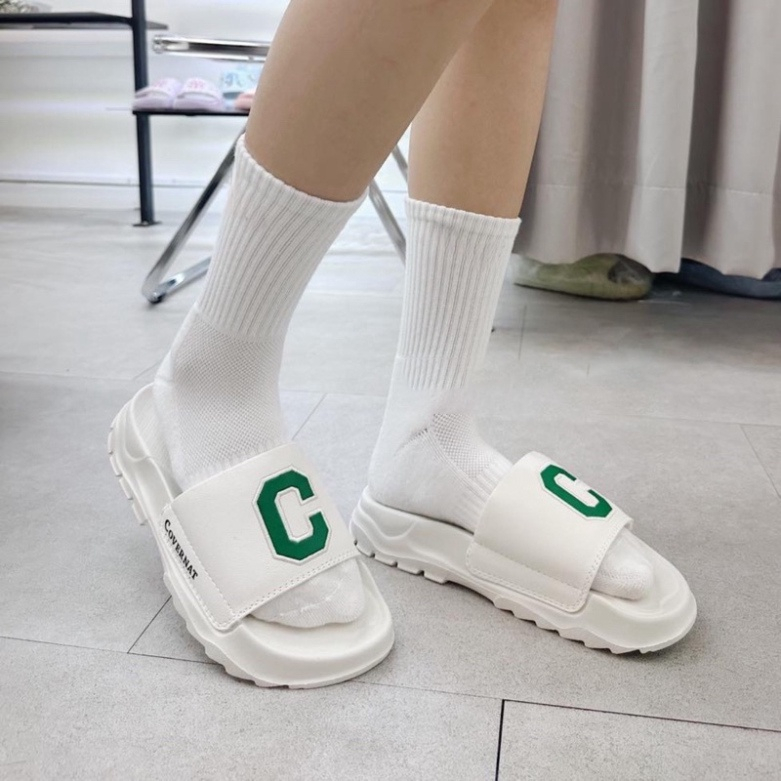 Dép Nam Nữ quai ngang, Dép Covernat C màu đen trắng độn đế 4-5cm chống trơn, Dép chữ C Full Box nhiều màu sắc