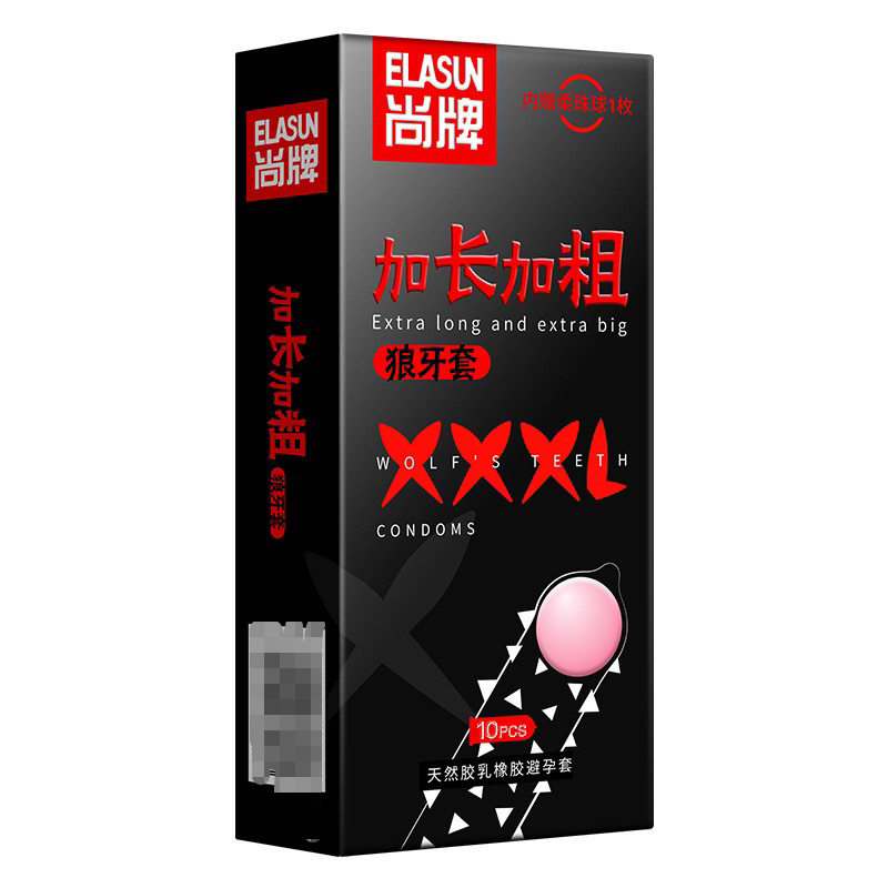 Bao cao su gai ELASUN XXXL, Thêm dài thêm lớn, nhiều gân gai và gel bôi trơn hyaluronic acid, cao cấp hộp 10 bcs + 1 bi