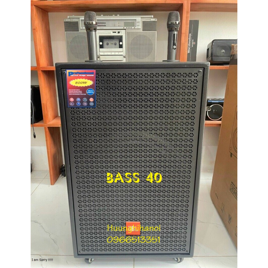 Loa karaoke di động 4 tấc thùng gỗ, tặng kèm 2 micro không dây