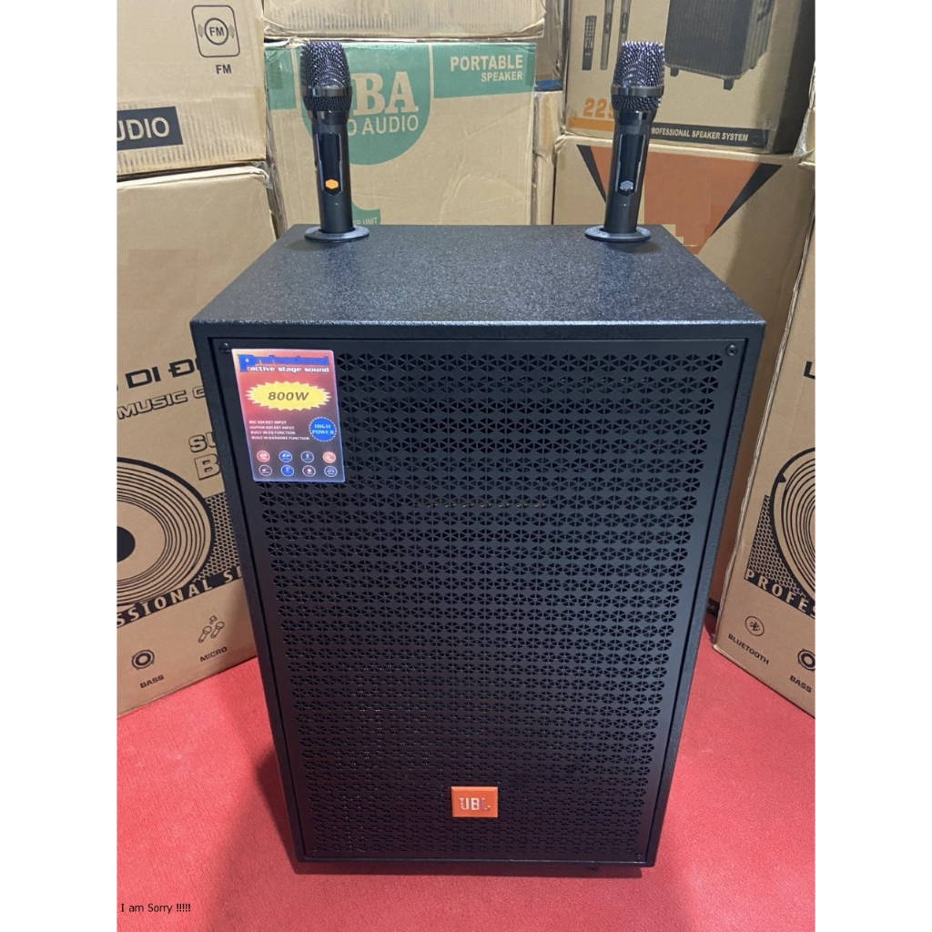 Loa karaoke di động 4 tấc thùng gỗ, tặng kèm 2 micro không dây