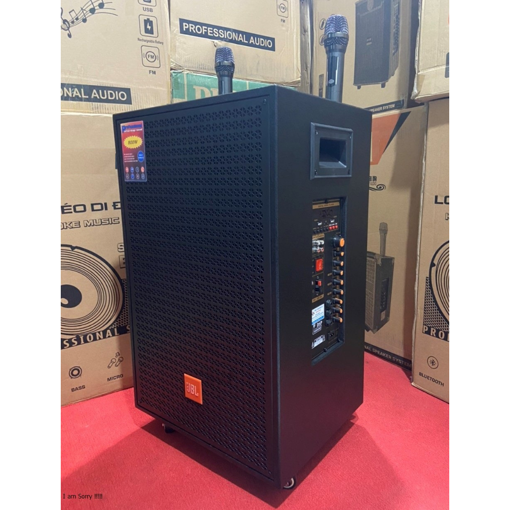 Loa karaoke di động 4 tấc thùng gỗ, tặng kèm 2 micro không dây