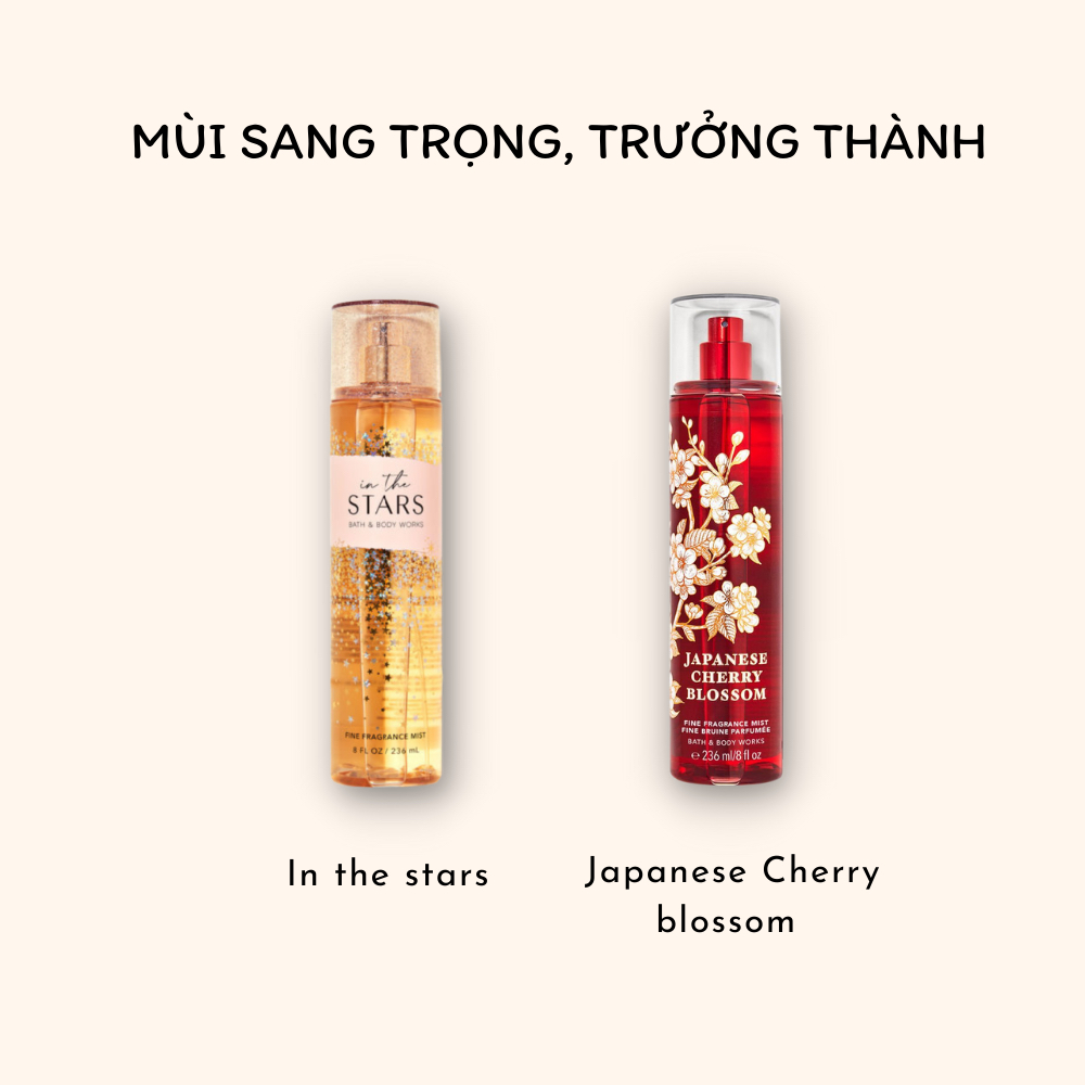 Set 5 chai 10ml Body mist Bath & Body Works