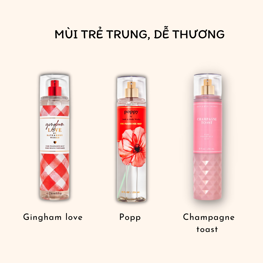 Set 5 chai 10ml Body mist Bath & Body Works