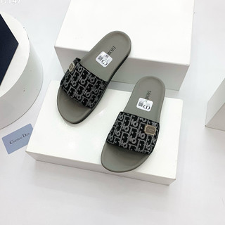 Dép lê quai ngang Dior họa tiết monogram thêu tag vuông đế Xám LA on web fullbox bill thẻ phụ kiện