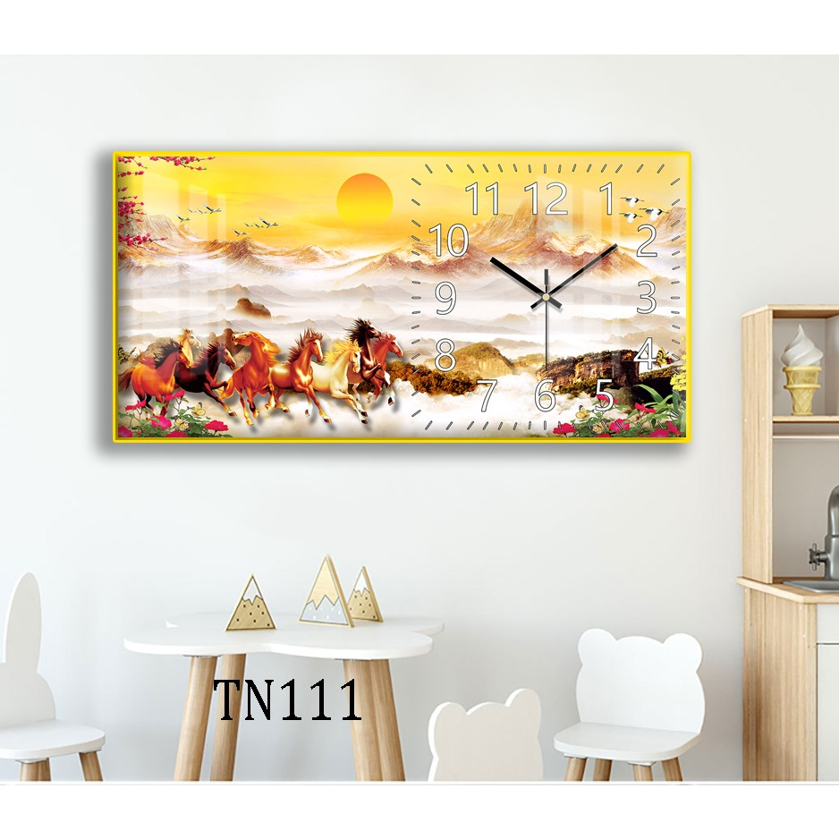 Tranh Đồng Hồ Tráng Gương 5D Mã Đáo Thành Công - Simple House, Trang Trí Phòng Khách,Giúp Gia Chủ Thăng Quan Tiến Chức.