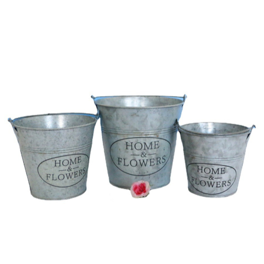 Xô hoa thiếc home flower XOS30 trang trí tiểu cảnh chậu sắt cắm hoa bút để dụng cụ decor