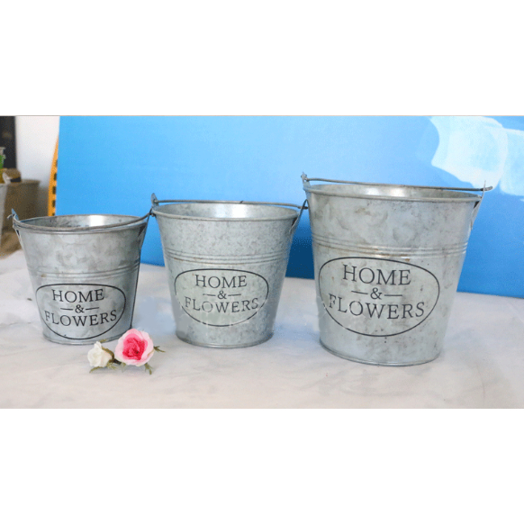 Xô hoa thiếc home flower XOS30 trang trí tiểu cảnh chậu sắt cắm hoa bút để dụng cụ decor