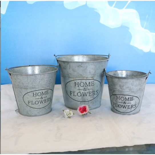 Xô hoa thiếc home flower XOS30 trang trí tiểu cảnh chậu sắt cắm hoa bút để dụng cụ decor