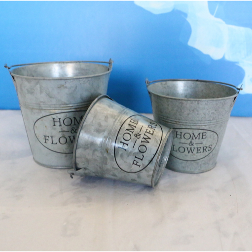 Xô hoa thiếc home flower XOS30 trang trí tiểu cảnh chậu sắt cắm hoa bút để dụng cụ decor