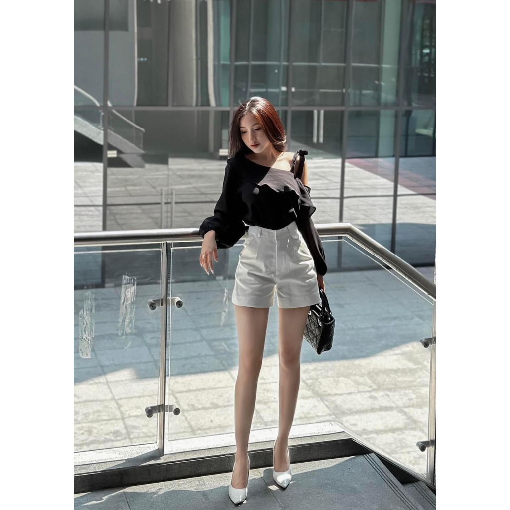 Áo kiểu bigsize lệch vai cột nơ tay dài xinh xắn ( Thời trang Vicky G - Anitagreen ) HN0423