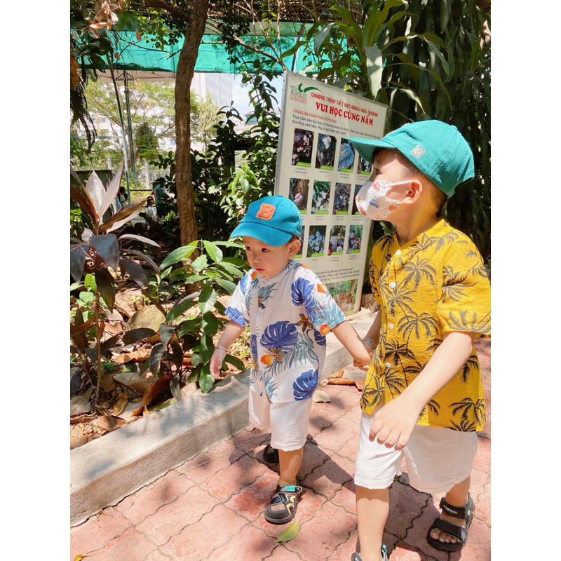 ***Free Ship*** Bộ Hoa Lá Đi Biển,Đi Chơi Chất Vải Đũi Cực Mát Dành Cho Bé (9-20kg) Đồ Bộ Bé Trai,Set Đi Biển Cho Bé