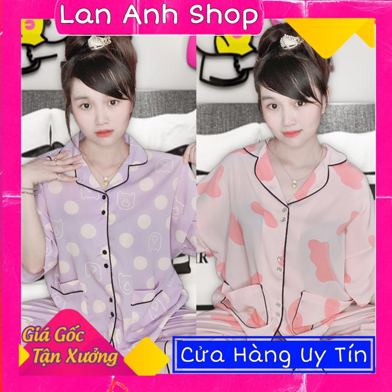 Đồ bộ SATIN tay ngắn quần dài hoạ tiết chấm bi bò sữa FORM rộng