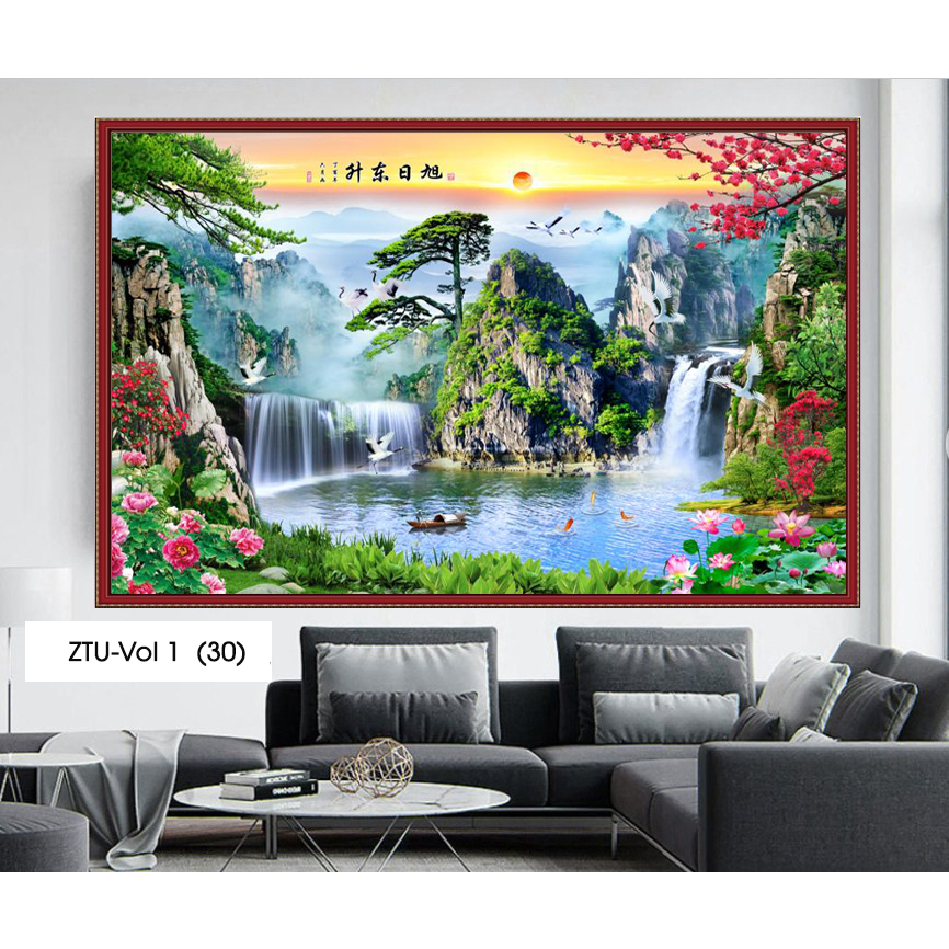 Tranh dán tường Phong cảnh thác nước đẹp GL0920 in PP kim sa nhiều kích thước