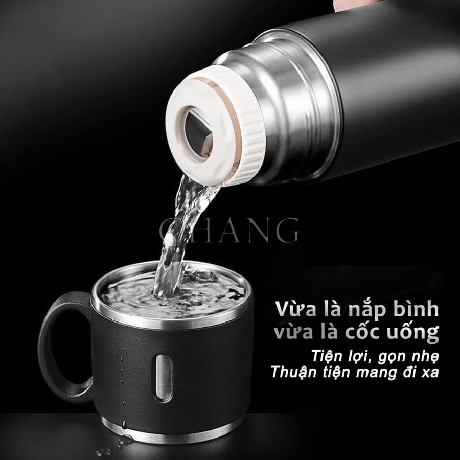 Bình Giữ Nhiệt Cao Cấp 500ML Lõi Inox 304 Tặng Kèm 2 Cốc Cách Nhiệt, Fullbox Làm Quà Tặng Sang Trọng