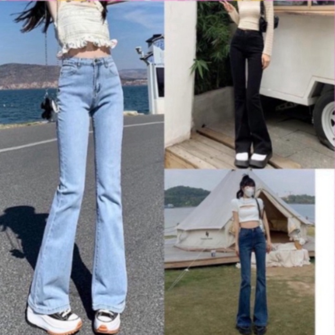 Quần bò nữ ống rộng co giãn, quần jeans ống đứng cạp cao 3 mầu siêu hot
