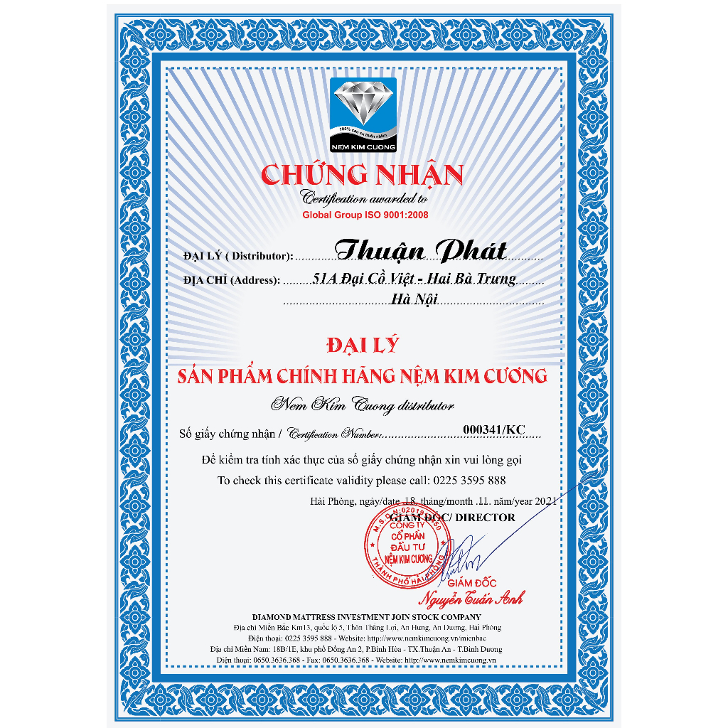 Đệm lò xo Kim Cương Alina 3 sao - Dày 25cm - 1m6x2m ,1m8x2m