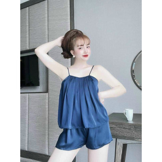 Đồ bộ ngủ hai dây xếp ly , quần đùi ngắn mặc nhà mát mẻ freesize dưới 55kg