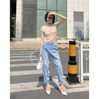 Quần jean nữ boyfriend phong cách rách gối năng động MIEU - JN15