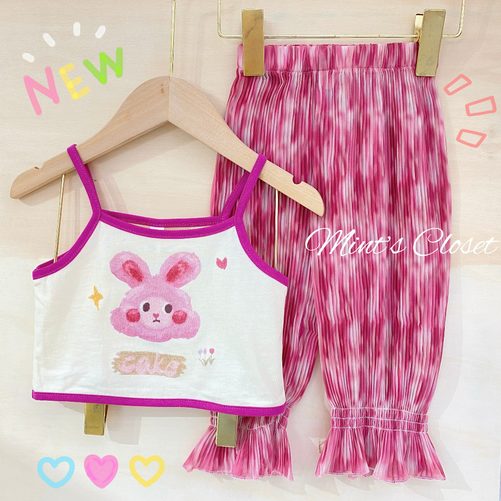 Set áo 2 dây con thỏ quần dài bé gái MINTSCLOSET Mint's Closet đồ bộ màu hồng bé 1 2 3 4 5 tuổi - GA2125