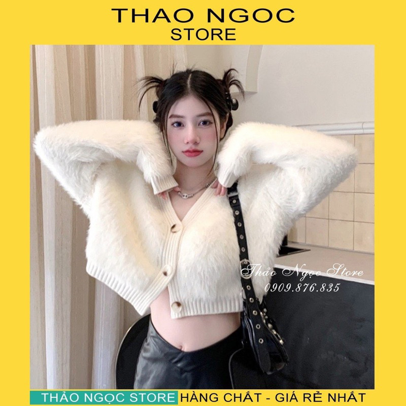 Áo len lông cổ tim nút ngọc form lửng hàng QC! (Hình chụp thật, có sẵn)