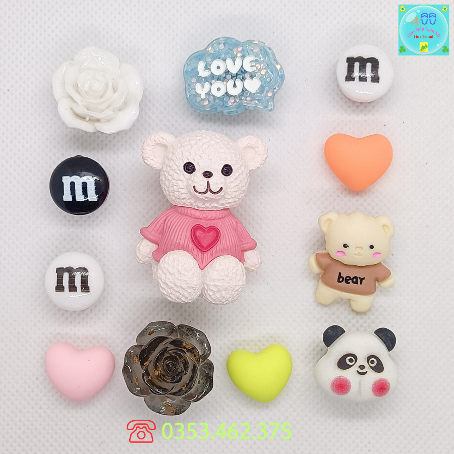 Bộ Sticker Gấu Teddy Trắng Trang Trí Dép Cross Sticker, Jibbitz, Charm 3D Trang Trí Dép Sục, Gắn Dép Cross Sẵn Nút Gắn
