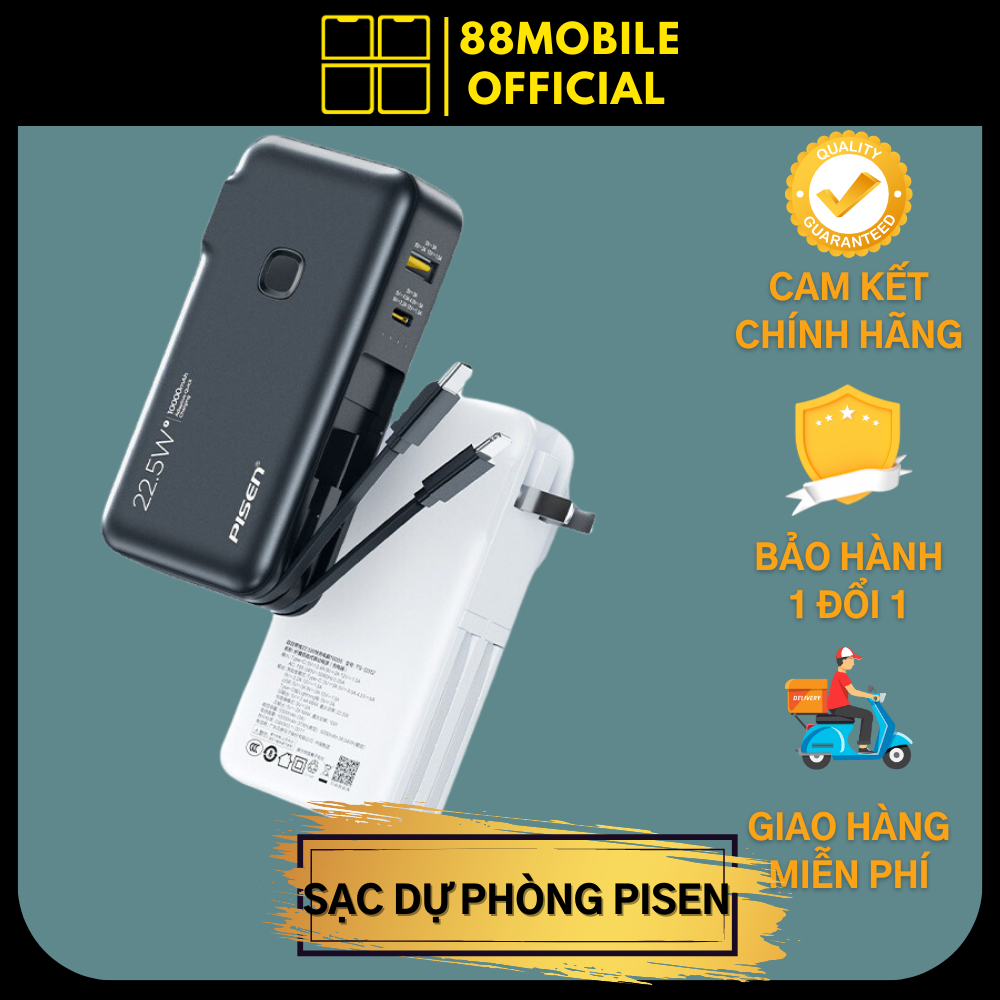 Sạc dự phòng Pisen Quick High Power Box 10.000mAh sạc nhanh 22,5W I Bảo Hành 1 Đổi 1 Trong 12 Tháng I 88Mobile