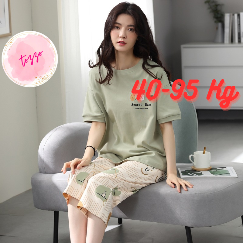 Đồ bộ mặc nhà nữ quần lửng bigsize 40-95 Kg mùa hè thun cotton dễ thương cute TOZZO BQL01