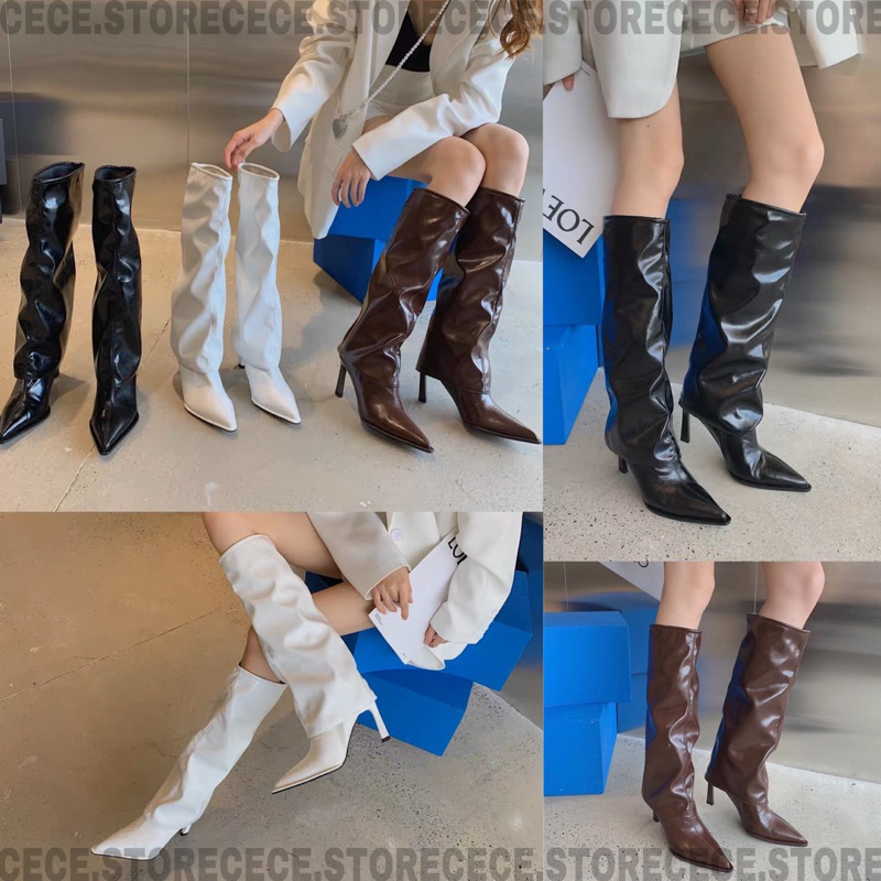 SẴN 37 BOOT DA ỐNG RỘNG SUÔNG GÓT NHỌN 8CM HOT TREND ODER CECE.STORE