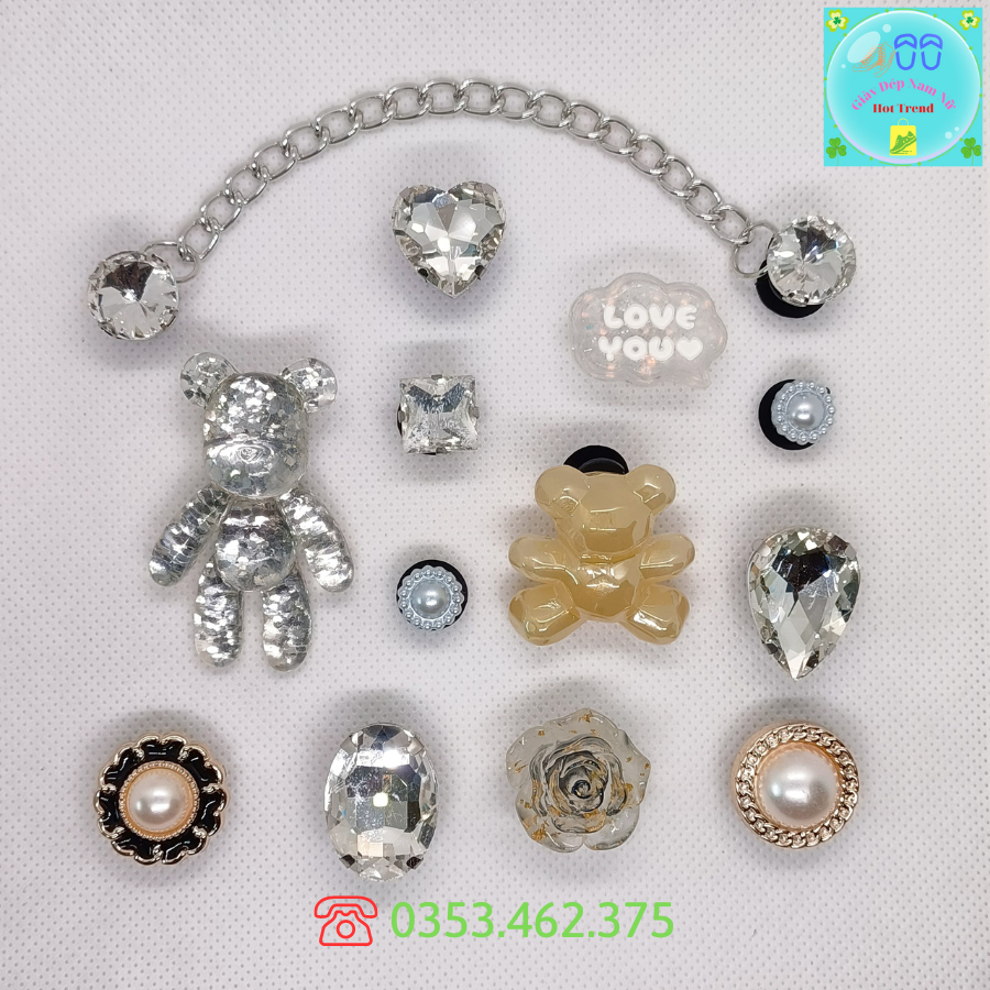 Bộ Sticker Nơ Carô Siêu Xinh Trang Trí Dép Cross Sticker, Jibbitz, Charm 3D Trang Trí Dép Sục, Gắn Dép Cross Sẵn Nút Gắn