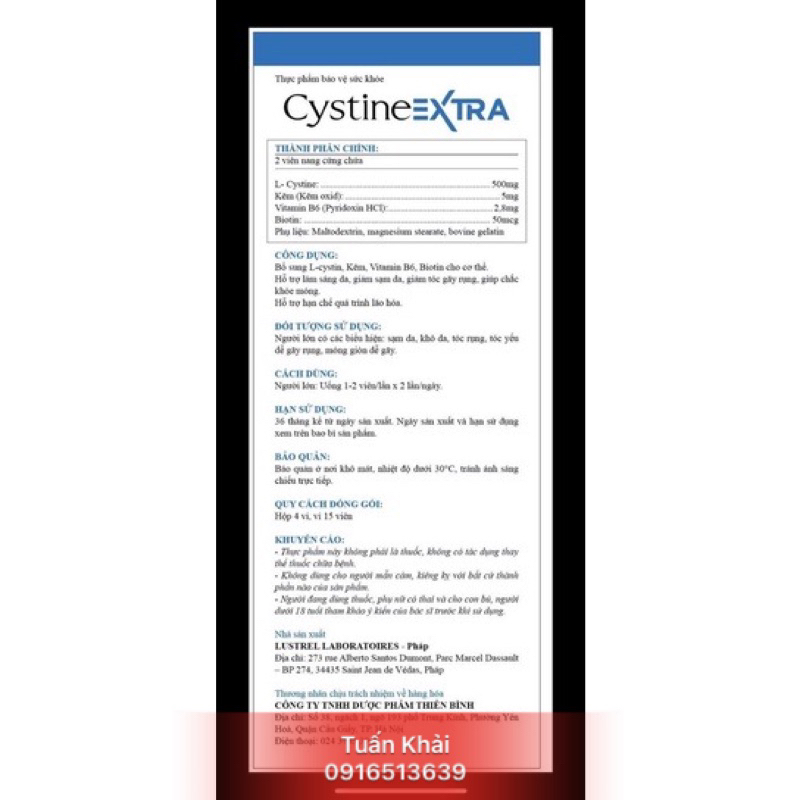 CYSTINE EXTRA Viên uống sáng da, giảm thâm, giảm nhờn - Pháp