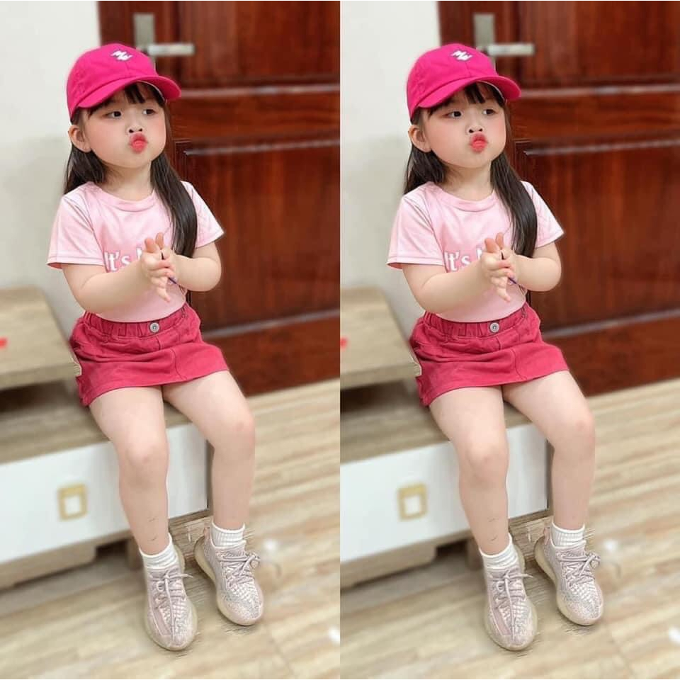 Sét chân váy hồng mix cùng áo phông thời trang cho bé gái từ 8-29kg