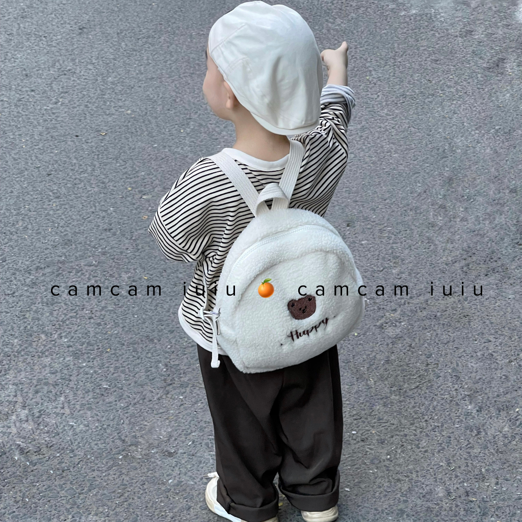 Balo đi học thêu tên chống thất lạc cho bé mầm non chất lông cừu siêu xinh phong cách hàn quốcCAMCAMIUIU