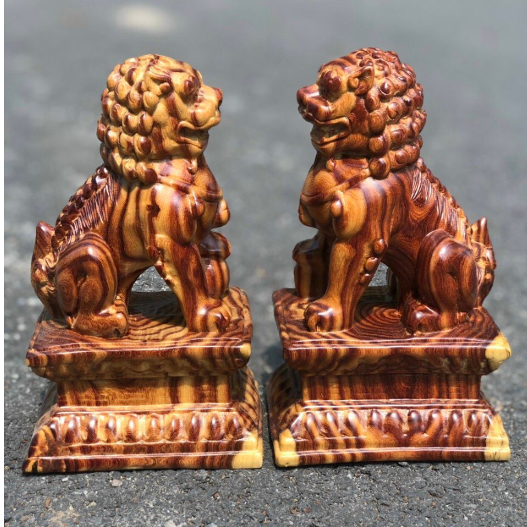 Cặp kỳ lân ( kì lân) phong thuỷ gỗ trắc dây nguyên khối cao 20 cm
