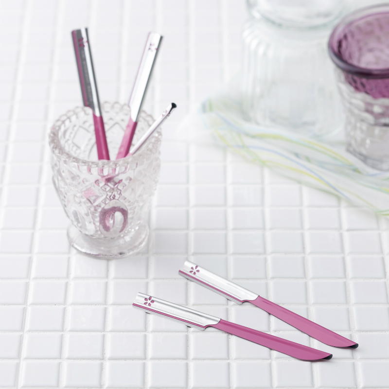 Dao Cạo Lông Mặt Thân Kim Loại Kai Beauty M 742 Màu Hồng Set 5 Cây