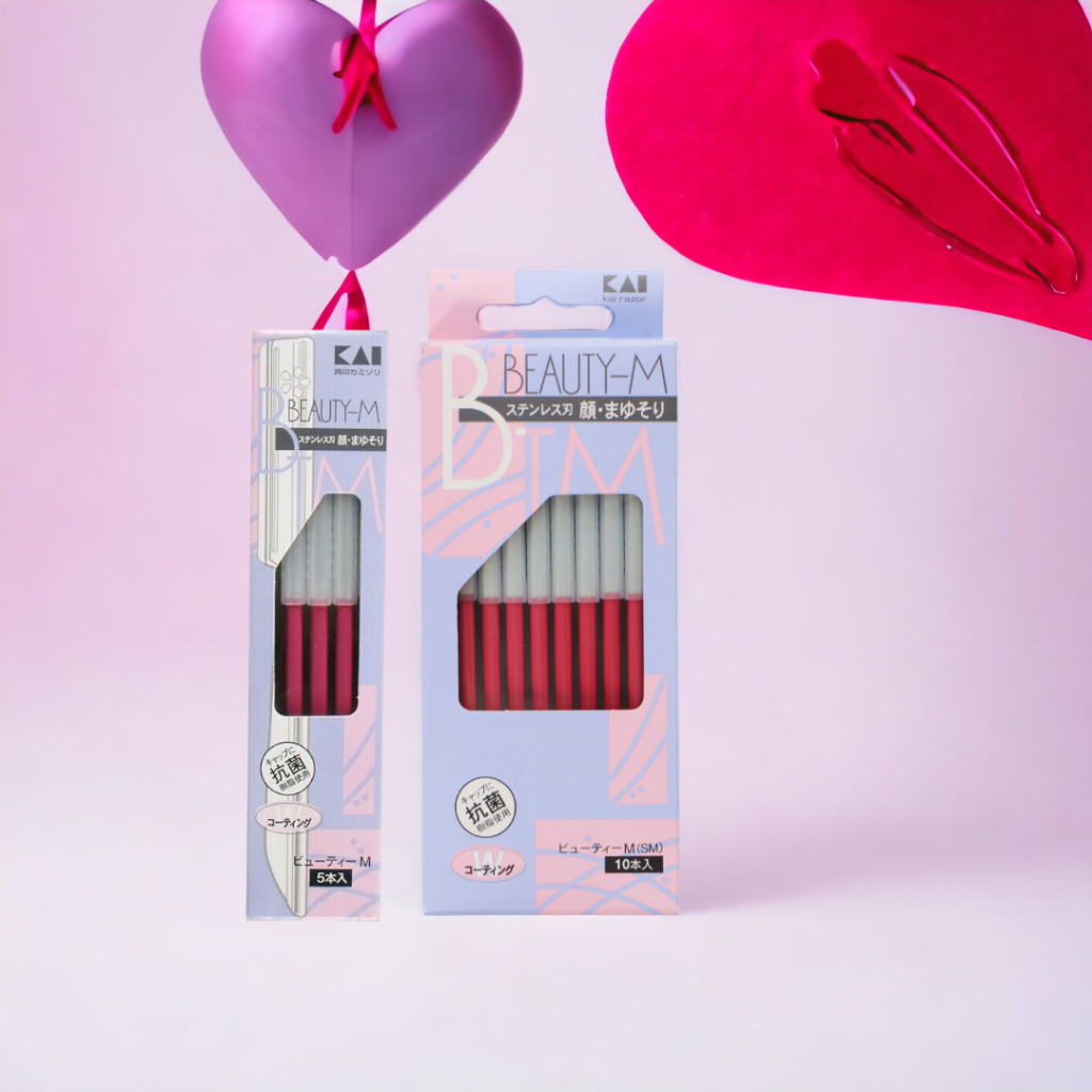 Dao Cạo Lông Mặt Thân Kim Loại Kai Beauty M 742 Màu Hồng Set 5 Cây