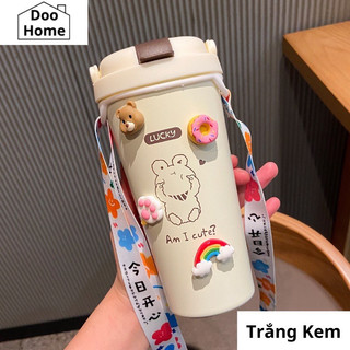 Bình giữ nhiệt 500 ml tặng kèm ống hút i nox 304 không gỉ hình cu te dễ thương