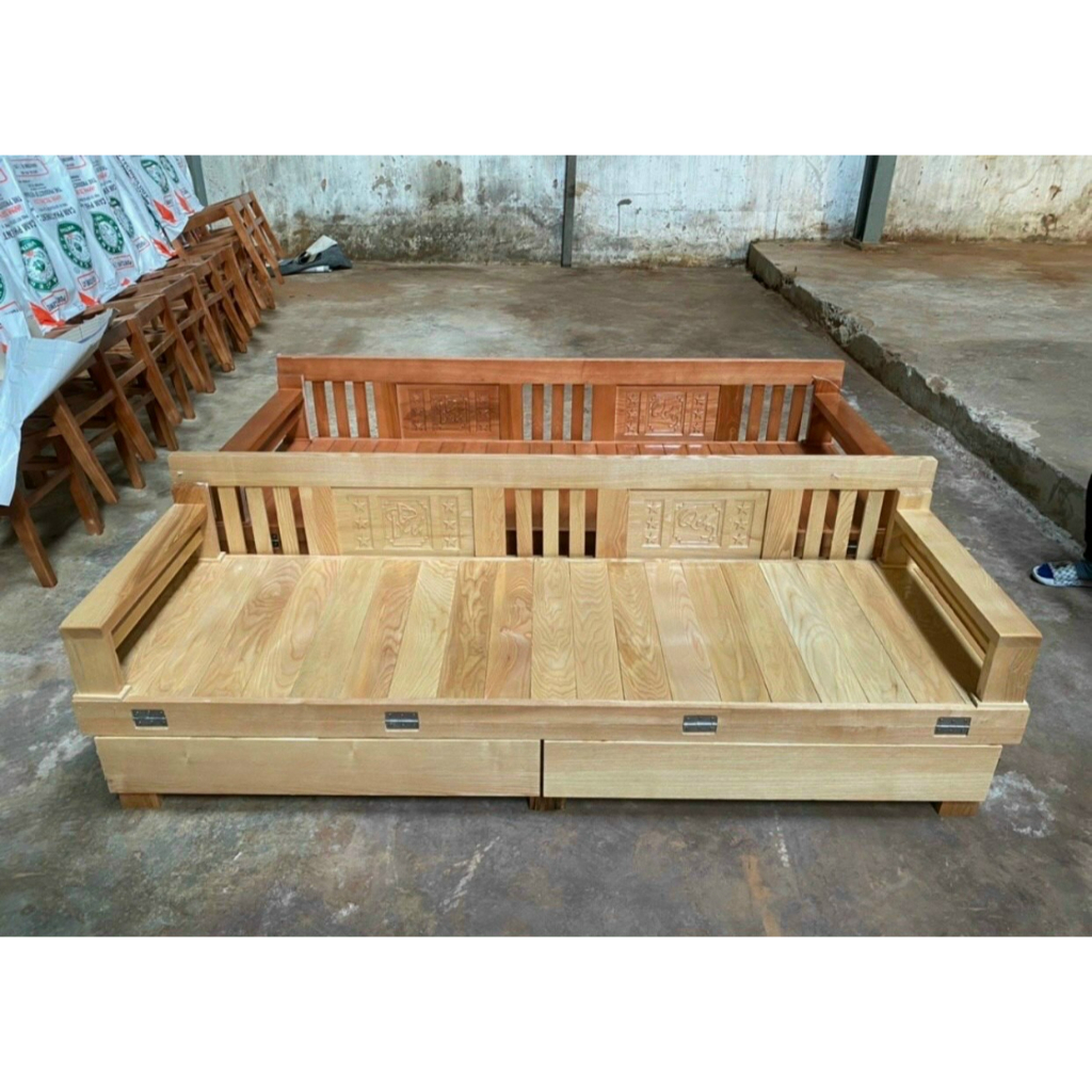 Ghế gấp thành giường 2 trong 1 tiên lợi có ngăn kéo gỗ sồi 1m2-1m4 ( FREESHIP 60 KM )