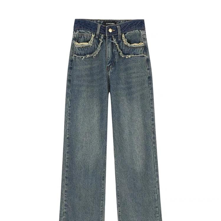 Quần jean nữ ống rộng dáng suông phối lưng tua rua kiểu siêu lạ chất dày dạn FJ02 | BigBuy360 - bigbuy360.vn